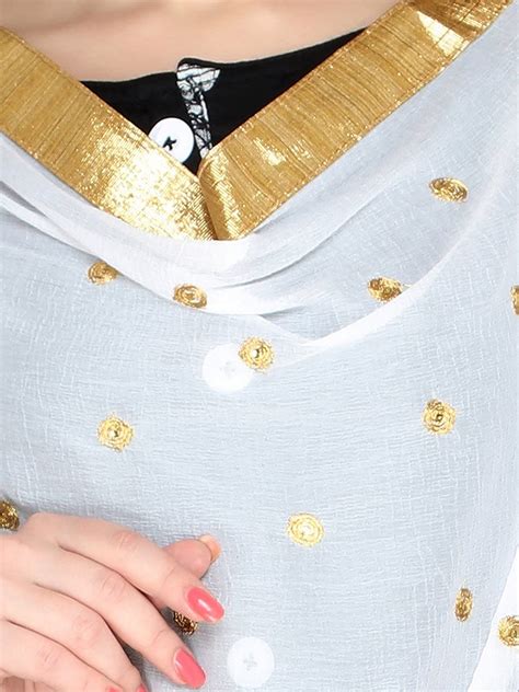 White Chiffon Dupatta with Gold Embroidery and Lace Dupatta Bazaar
