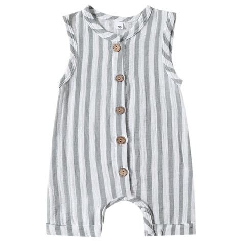 Baby Rompers Girl Infant Boys Girls Sleeveless Striped Prints Pullover ...