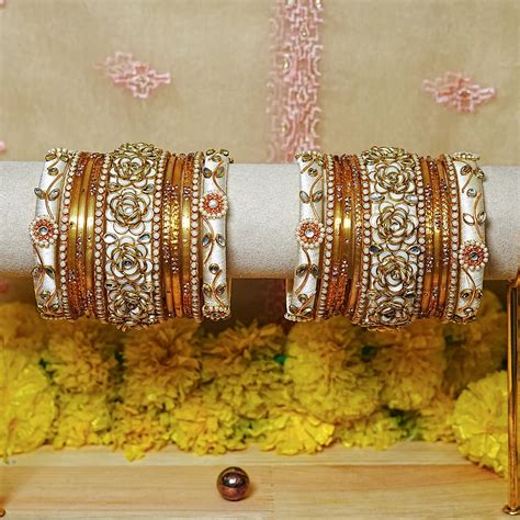 Traditional Handmade Thread Work Glass Bangles Set for Women (Both Han ...