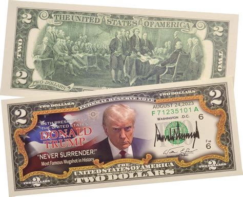 Donald Trump 2 Dollar Bill Trump Never Surrender Colorized Mugshot $2 ...
