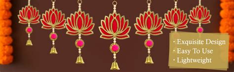 TIED RIBBONS Pack of 10 Wall Door Hanging Lotus Latkan Toran with Bells ...