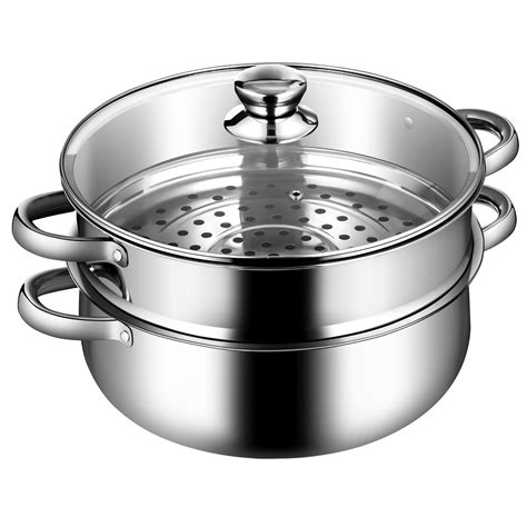 Costway Large 9.5 QT 2 Tier Stainless Steel Steamer Pot with Cooking ...