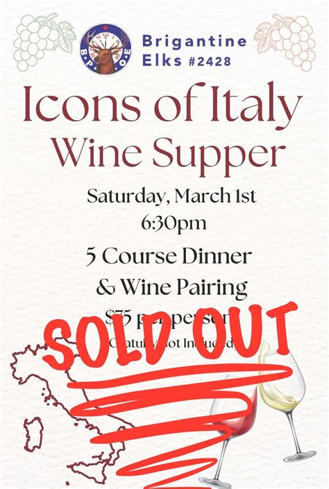Icons of Italy Wine Supper [SOLD OUT], 400 West Shore Drive, Brigantine ...