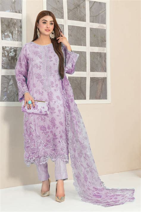 Event-Ready Light Purple Organza Suit – Pakistani Digital Kameez with ...