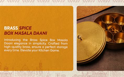 AMBI Pure Brass Spice Box Masala Daani with Inlay Work, Large Brass ...