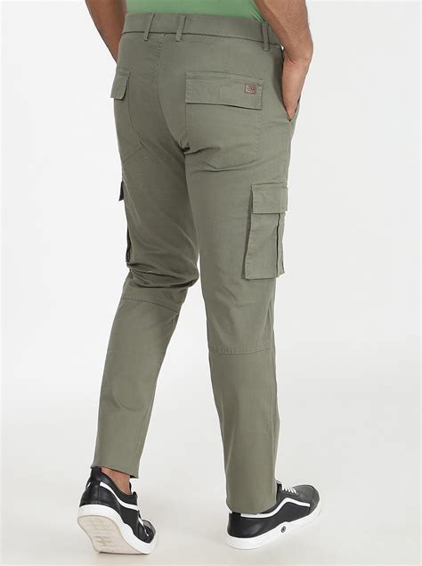 JadeBlue Slim Fit 100% Cotton Solid Olive Green Track Pant for Men ...
