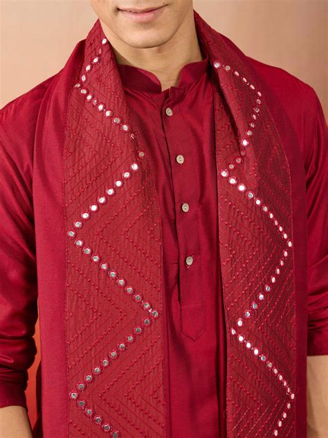 Men Maroon Mirror Work Dupatta | VASTRAMAY Rich Glitz Collection ...