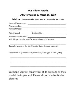 Fillable Online Our Kids on Parade Entry forms due by March 16, 2019 ...