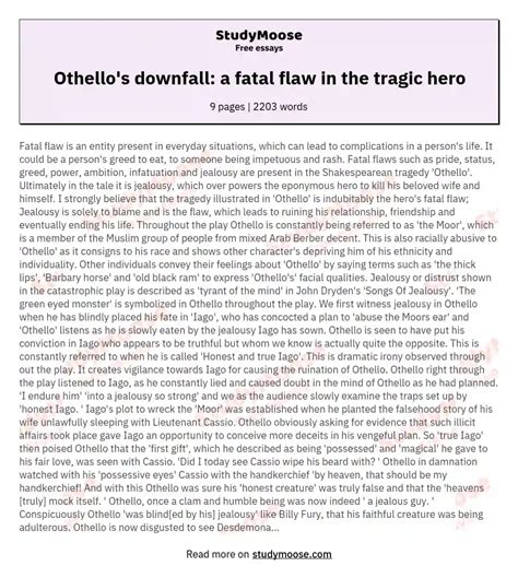 Othello's downfall: a fatal flaw in the tragic hero Free Essay Example