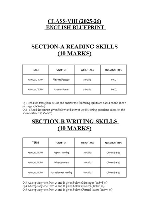 ENGLISH BLUEPRINT READING & WRITING SKILLS (CLASS VIII) - Studocu