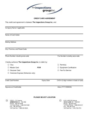 Fillable Online Credit Card Agreement - The Inspections Group Fax Email ...