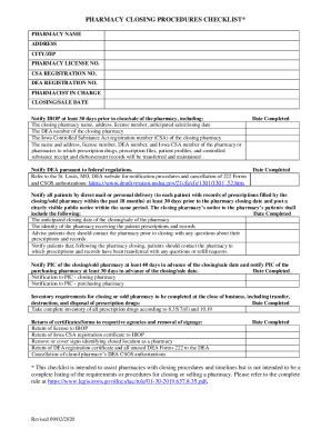 Fillable Online CHECKLIST FOR CLOSING A PHARMACY Fax Email Print ...
