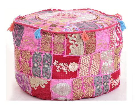 Buy Handicraft-Palace Pink Ethnic Decorative Pillow Cover Pouf Ottoman ...