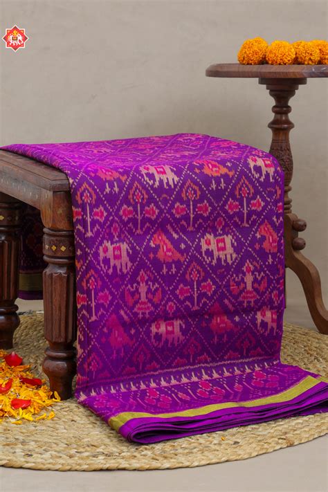 Traditional narikunj design small tissue border Single Ikat Patola Sar ...