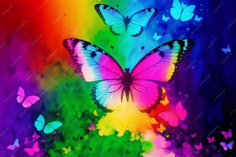 Premium Photo | Rainbow wallpapers with a rainbow and butterflies ...