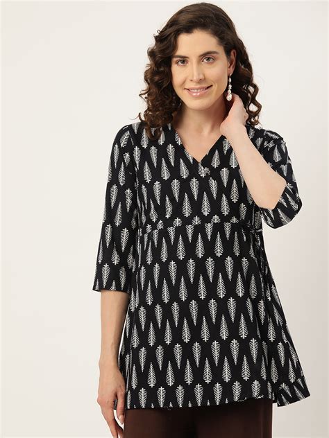 Floral Print Angrakha 3\4 Sleeves Flared Kurti FRKT6477 – feranoid