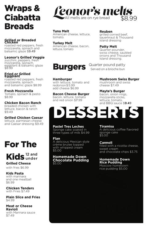 Leonor’s Eatery & Crazy Fruits menus in Moscow, Pennsylvania, United States