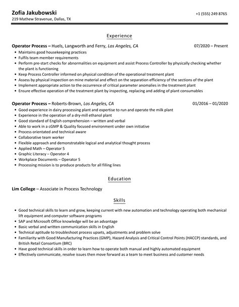 Image result for Process Operator Resume Examples