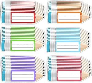Colorful Pencils Name Tags 60pcs Back to School Pencil Shape Decal ...