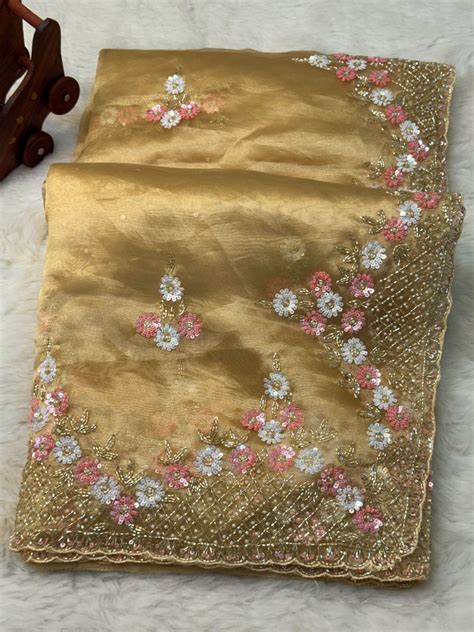 Premium Mausam Tissue Saree – Floral Sequin & Bead Embroidery | Jyoti ...