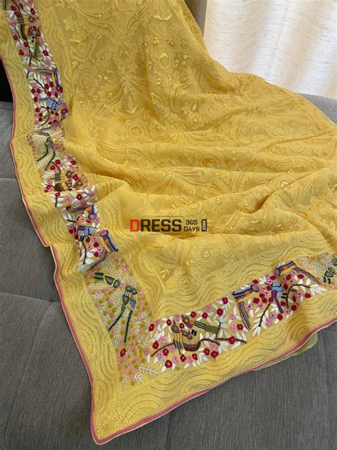 Pre Order Parsi Gara & Chikankari Hand Embroidered Saree – Dress365days