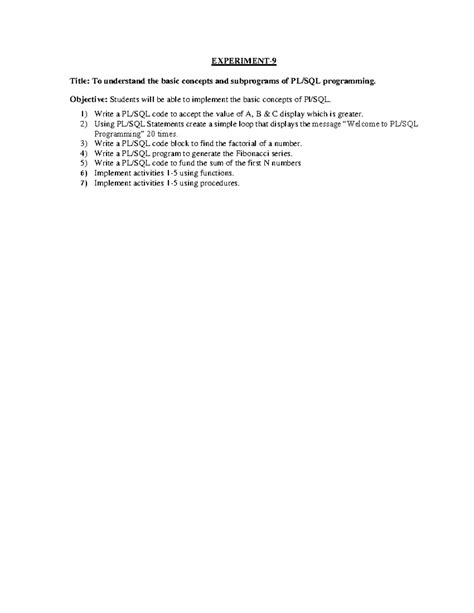 Ex9 - EXPERIMENT- 9 Title: To understand the basic concepts and ...