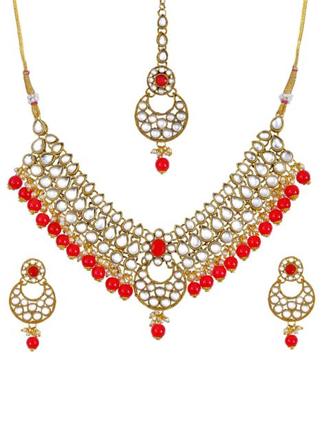 Kundan Faux Aqua Pearl Necklace Set With Earring & Tika RAS0210