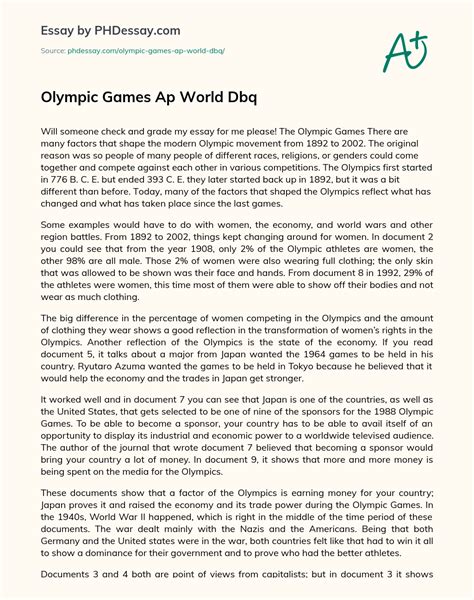 Olympic Games Ap World Dbq Essay Example - PHDessay.com