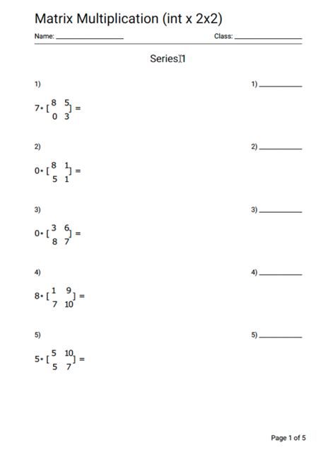 Image result for Matrix Multiplication Worksheet