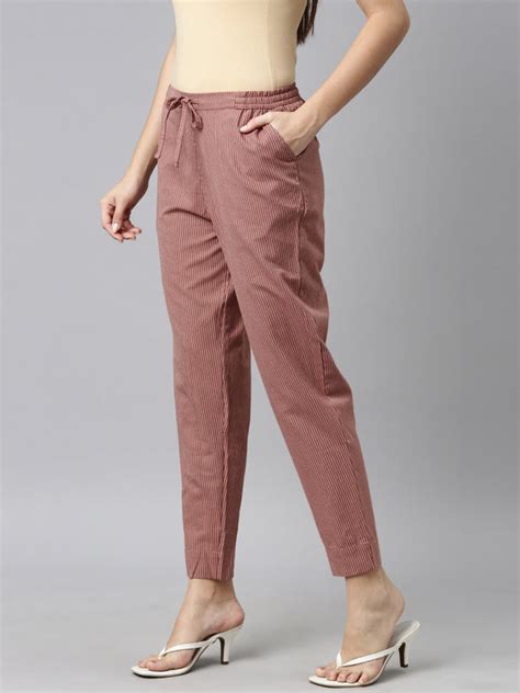 Shop Women's Solid Rust Mid Rise Linen Pencil Pants Online | Go Colors ...