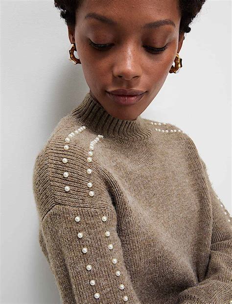 Buy Embellished Cropped Crew Neck Jumper at Marks & Spencer