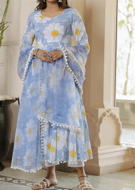 New Blue Anarkali Kurti Set – Monamaar