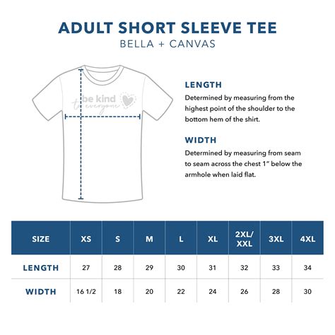 Bella + Canvas Adult Short Sleeve Sizing Guide – Be Kind to Everyone
