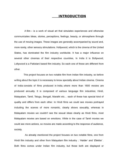 Project introduction - INTRODUCTION A film – is a work of visual art ...