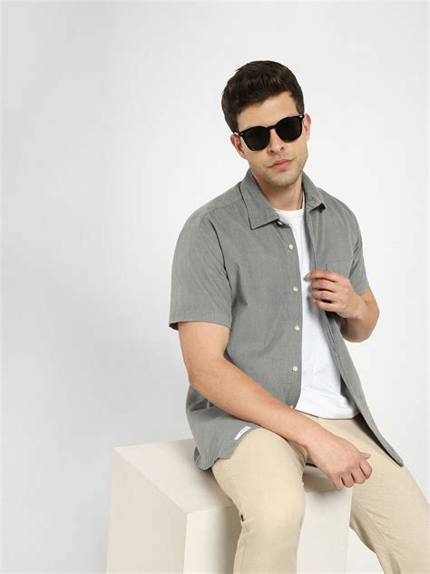 Buy Grey Corduroy Short Sleeves Shirt for Men Online