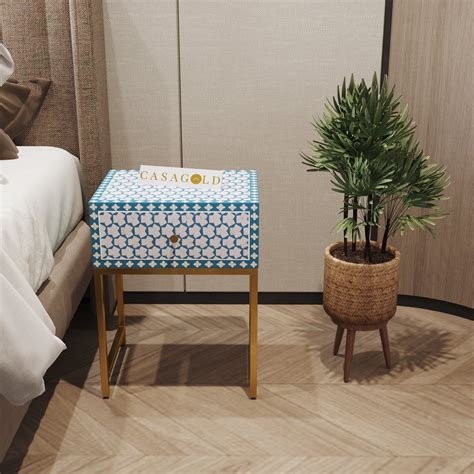 Inlay Bedside Table with Gold Legs - Targua