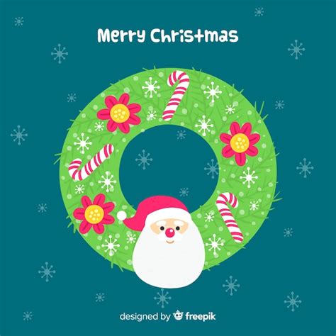Flat christmas wreath with santa | Free Vector