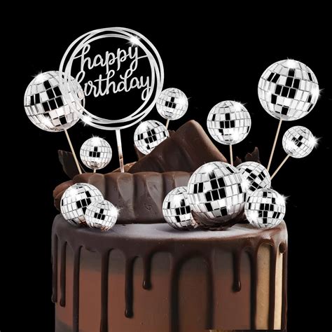 21 Pieces Disco Ball Cake Toppers Disco Ball Cupcake Toppers Happy ...