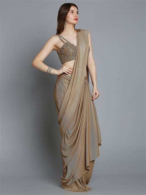 Gold Lycra Drape Saree – Tirumala Designers