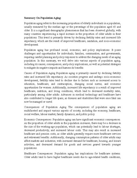 Summary On Population Aging - Summary On Population Aging: Population ...