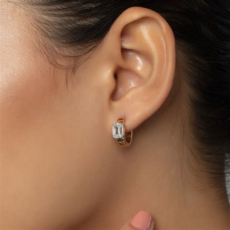 Emerald-Cut 2.16 Carat Solitaire Pair Lab-Grown Diamond Ear Hoops | SK