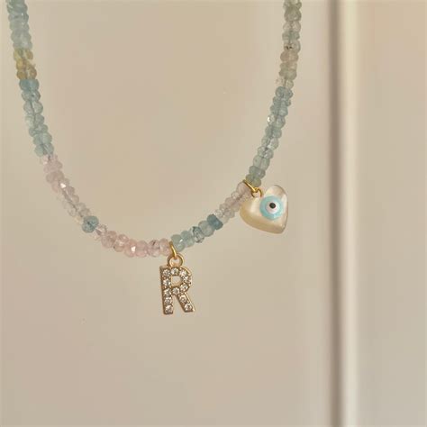 Sparkle Letter Evil Eye [Aquamarine] – HANNAN Jewelry
