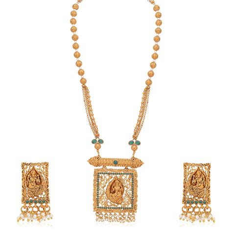 Buy Sukkhi Glimmery Pearl Gold Plated Goddess Temple Jewellery Long ...