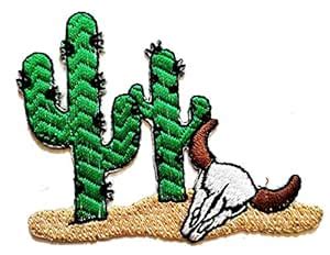 Cactus Bull Skull Desert Plant Iron On Sew On Patch Stickers Cartoon ...