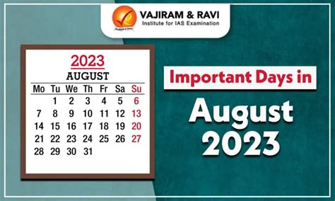 Important Days in August 2023 - National and International Events
