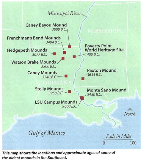 Map of the oldest known Mound Complexes in the Southeast. Holay LSU is ...