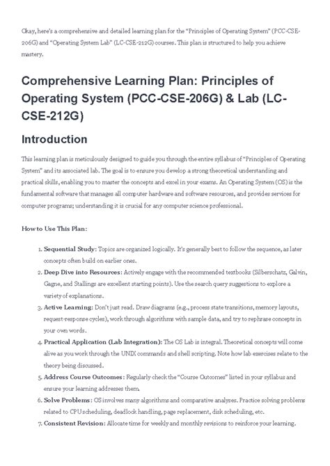 AI Learning Plan: Principles of Operating Systems (PCC-CSE-206G) & Lab ...