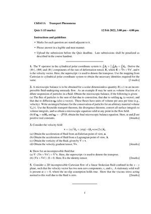 Assignment 3 - Prof. Dipin Pillai - Assignment 3 ChE611A Transport ...