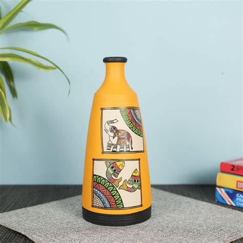 Buy 'Madhubani Square' Yellow Hand-Painted Terracotta Big Vase, Single ...