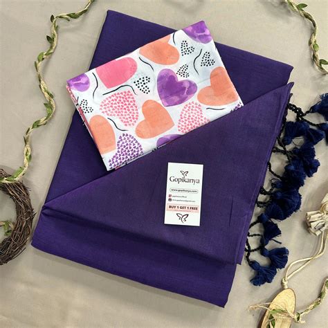 Purple Cotton Saree with Multi-Color Heart Printed Blouse | Gopikanya ...